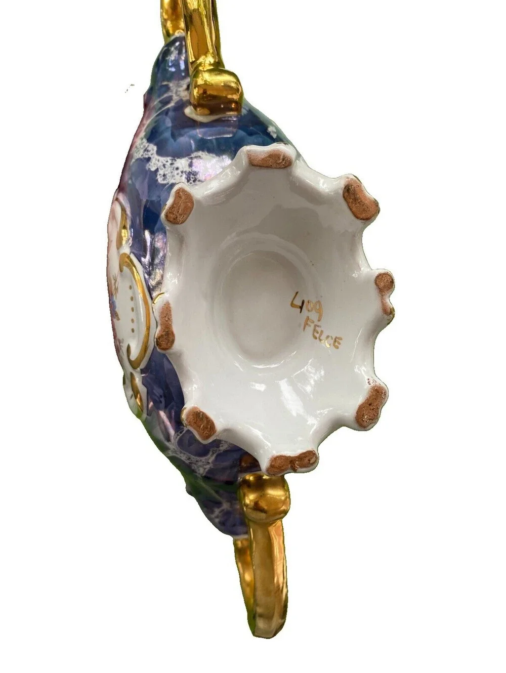 Vintage Italian C.A. Felce Sesto Fiorentino Num. 409 Gold Handled Floral Basket